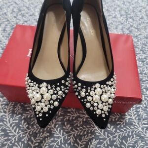 Enzo Angiolini Black Heels with Pearl Accents